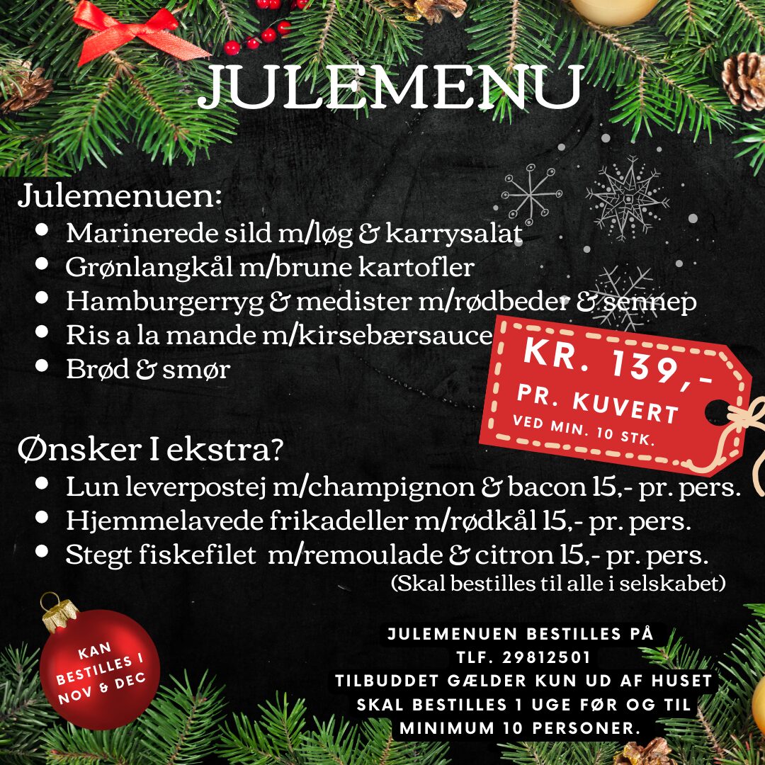 Julemenu Hirtshals Idrætscenter Cafeteria.